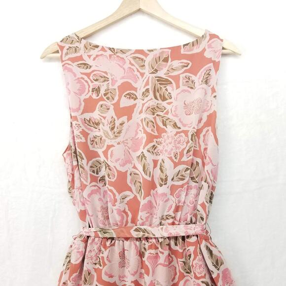 Loft Outlet Floral Faux Wrap Dress Womens Large Peach Rose Summer Wedding - Picture 6 of 14